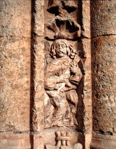 Lute player, from the facade of the Palace of Montarco by School Spanish