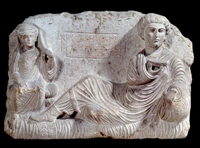 Burial relief in limestone of Taime and his wife from Palmyra, 200 AD by School Syrian