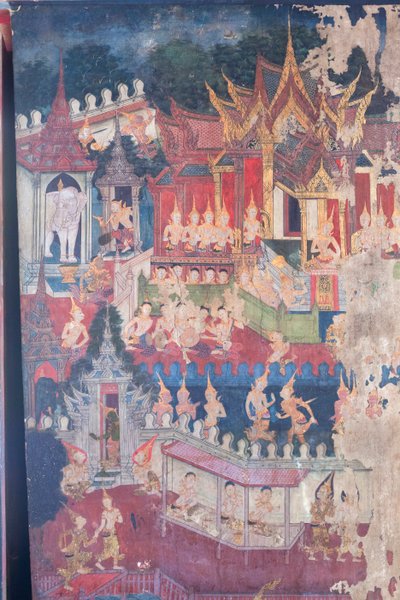 Murals in the Buddhaisawan Chapel Depicting the Buddha Assuming Royal Attire to Humble and Convince the Proud but Deluded Emperor Jambupati that the Path to Enlightenment is to be Preferred Over Mere Material Riches, Palace of Wang Na by School Thai