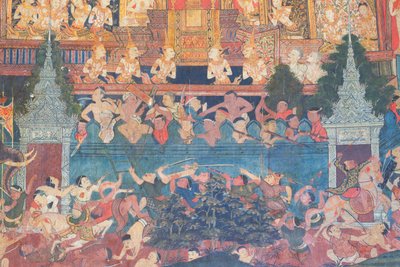 Murals in the Buddhaisawan chapel, palace of Wang Na by School Thai