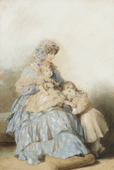 Queen Maria Amalia of the French, with children of Prince Louis, Duke of Nemours by School of Franz Xaver Winterhalter