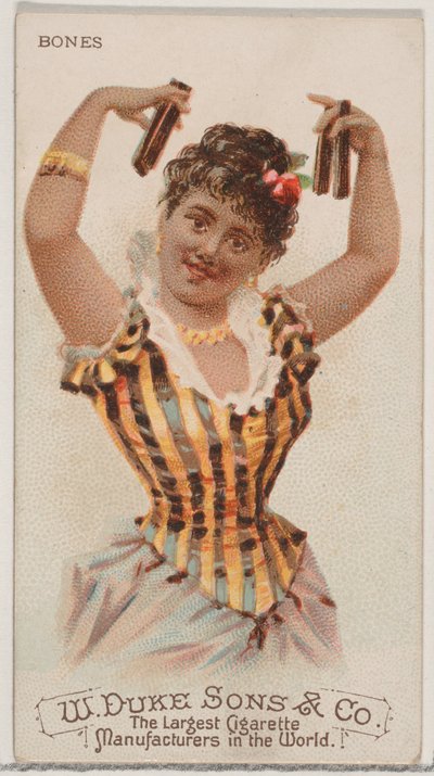 Bones, from the Musical Instruments series N82 for Duke brand cigarettes, 1888 by Schumacher and Ettlinger