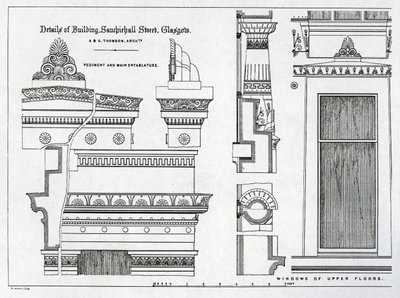 Architectural Details of Grecian Chambers, 336-356 Sauchiehall Street, Glasgow, designed by Alexander Greek Thomson, 1869 by Scottish School