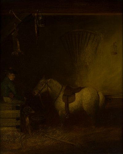 Pony in a Stable Interior by Scottish School
