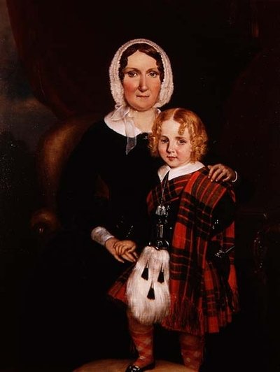 Portrait of a Scottish Woman with her Young Son in Highland Dress, c.1860 by Scottish School