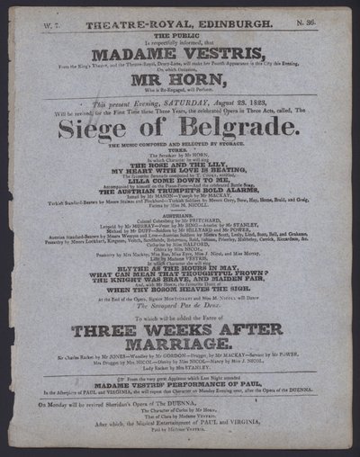 Theatre Programme for the Theatre Royal, Edinburgh, 23 August 1823 by Scottish School