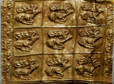 Scythian art: cover of gold quiver decorated with animals (deer). From Tumulus No. 4 in Kelermes, Krasnodar Region, Kuban, Russia, 7th century BC by Scythian