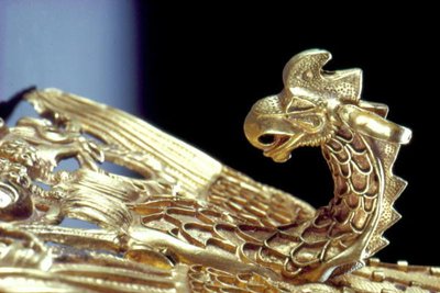 Detail of a headband with a Griffin holding a goat by Scythian