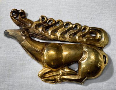 Scythian art: shield emblem in the shape of a deer. Gold object from the end of the 7th, beginning of the 6th century BC. Saint Petersburg, Hermitage Museum by Scythian