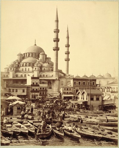 Santa Sophia mosque and fishing boats on the shore of the Bosphorus, Istanbul by Sebah and Joaillier