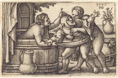 Clown and Two Women Bathing by Sebald Beham