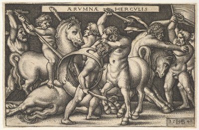 Hercules with His Club in Center Fighting a Centaur, Other Men Fighting Centaurs to Left by Sebald Beham