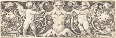 Ornament with Male Half Figure Between Two Genii by Sebald Beham