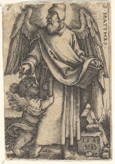 Plate 1: Saint Matthew with His Head Turned in Profile to the Left, a Cherub at Bottom Left, 1541 by Sebald Beham