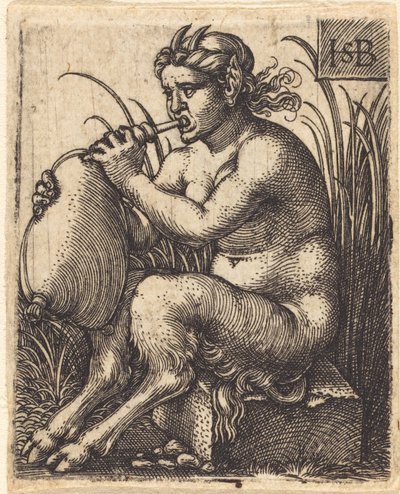 Satyr Woman Playing Bagpipe by Sebald Beham