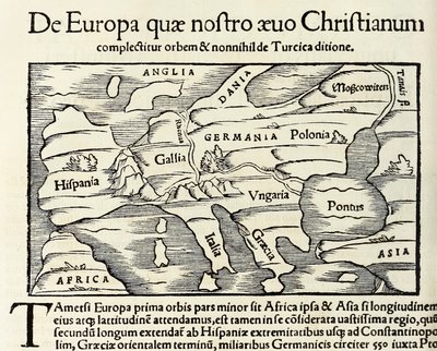 De Europa, quae nostro aevo Christianum, a map of Christian Europe, from 1550 edition of Cosmographia by Sebastian Munster by Sebastian Munster