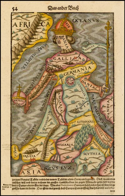 Europa Regina, Queen Europe from the Cosmographia (1570) by Sebastian Munster