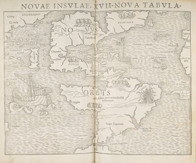 Map of North America, Novae insulae, XVII nova tabula, Sebastian Munster by Sebastian Munster