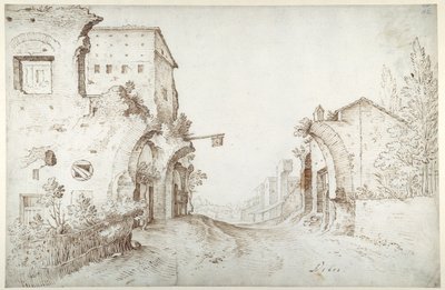 Roadside inn among the ruins of an aqueduct by Sebastian Vrancx