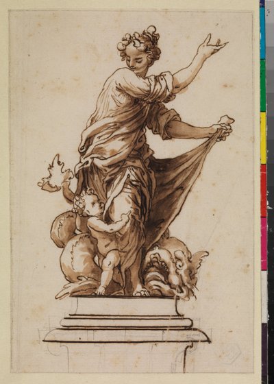 Allegorical Group on a Pedestal with a Female Figure, Infant, and Dragon, 17th Century by Sebastian de Herrera Barnuevo
