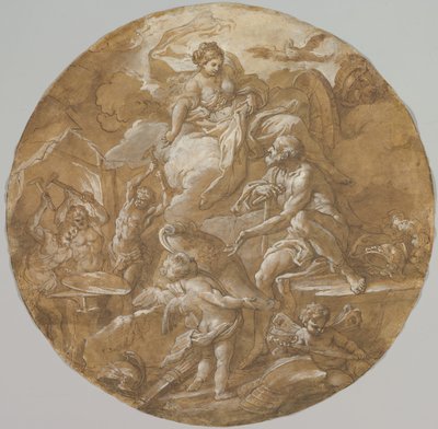 Venus at the Forge of Vulcan (recto), Sketches with Two Putti (verso) by Sebastiano Conca