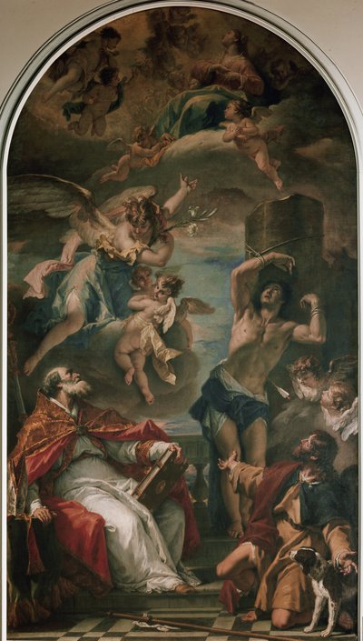 The Virgin in glory with Archangel Gabriel, St Eusebius, St Sebastian and St Roch by Sebastiano Ricci