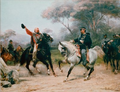 Giuseppe Garibaldi meets Victor Emmanuel II from Savoy at Teano on October 26, 1860 (painting by Sebastiano De Albertis) by Sebastiano de Albertis