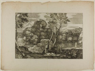 Landscape with a Dead Man and Two Priests by Sébastien Bourdon
