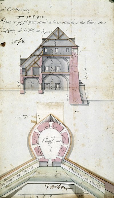 Plan and cut of the towers of the city of Seyne, by Vauban, October 10 by Sebastien Le Prestre de Vauban
