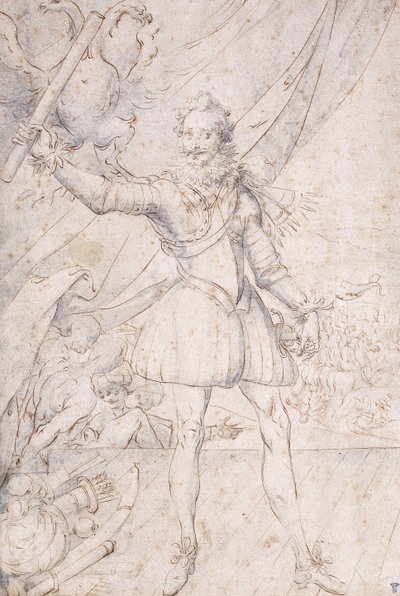 King Henry IV, Full-Length, a Trophy of the Ottoman Arms at his Feet, Raising a Scroll in Front of an Eagle by Second School of Fountainebleau