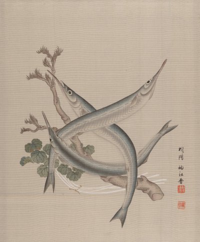 Three Fishes and a Branch by Seki Shuko