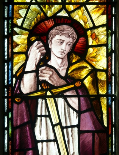 Mortehoe, St Mary, Heaton Butler & Bayne, Selwyn Image, Archangel St Michael (detail) by Selwyn Image Selwyn Image
