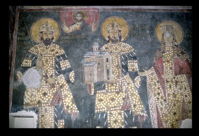 Stefan Milutin, Stefan Dragutin and Katelina, Late 13th Century by Serbian School