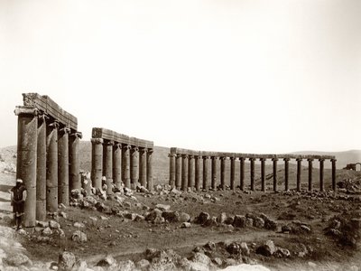 The oval columned piazza from the north west, Jerash, 1867 by Sergeant Henry Phillips