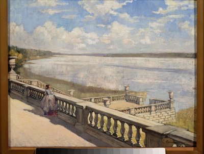 Sunny Day, A Lady At The Balustrade by Sergei Arsenevich Vinogradov