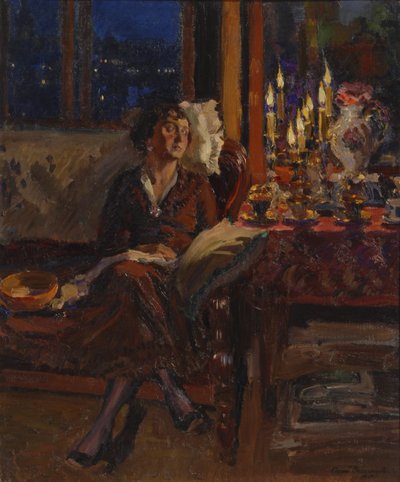 Lady with Book in an Interior by Sergei Arsenevich Vinogradov