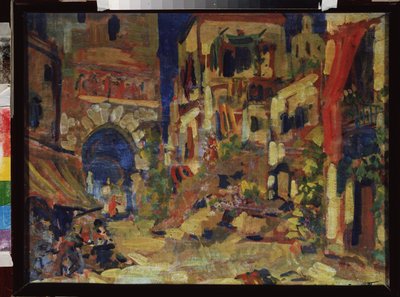 View of a Street. Preparatory Decor for the Opera Don Quixote by Jules Massenet. Russian Scenic Art, 20th Century by Sergei Ivanovich Petrov