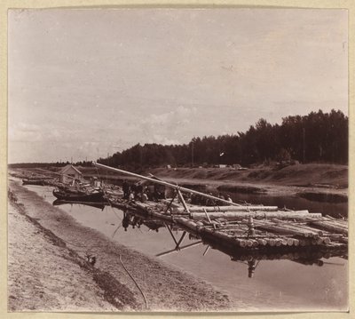 Log rafts, Volga-Baltic Waterway, Russia by Sergei Mikhailovich Prokudin Gorskii