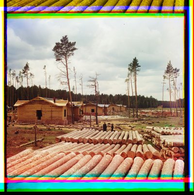 Logs for railroad construction, Shadrinsk, Siberia by Sergei Mikhailovich Prokudin Gorskii