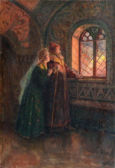Tsar Alexei Mikhailovich and Maria Miloslavskaya during the Fire of Moscow by Sergei Semyonovich Yegornov