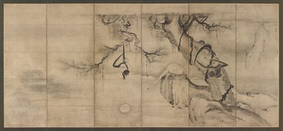 Monkeys and trees on a river bank, Momoyama period by Sesson Shukei