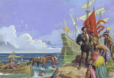 Hernando Cortes arriving in the New World by Severino Baraldi