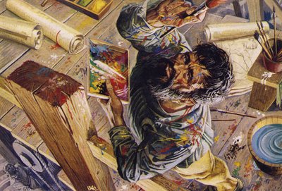Michelangelo toiling on the ceiling of the Sistine chapel by Severino Baraldi