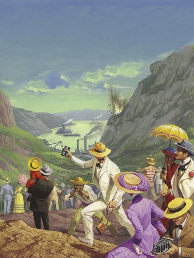 Spectators admiring the Panama Canal by Severino Baraldi