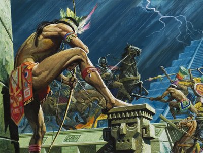 In 1520, Cortes with His Dead Hostage Montezuma II Escaping the Aztec Capital by Severino Baraldi