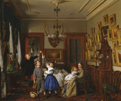 The Contest for the Bouquet: The Family of Robert Gordon in Their New York Dining-Room by Seymour Joseph Guy