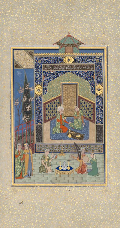 Bahram Gur in the Turquoise Palace on Wednesday, Folio 216 from a Khamsa, 1524-25 by Shaikh Zada