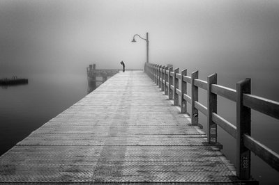 Misty Pier Solitude by Shanrui Ren