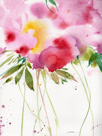 Abstract Pink Watercolor Blooms by Sheila Golden