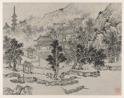 Twelve Views of Tiger Hill, Suzhou: Distant View of Tiger Hill from the Canal Mooring by Shen Zhou